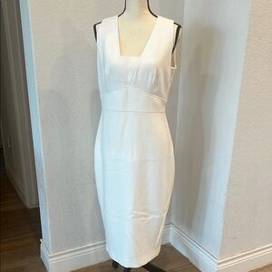 Ted Baker White Sleeveless Square Neck Sheath Midi Dress